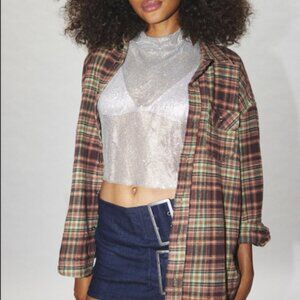 BDG Dani Oversized Flannel Shirt Brown Multi Top Urban Outfitters Jacket Top XL